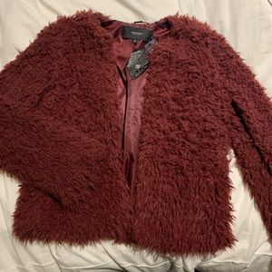 burgundy faux fur jacket